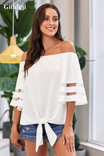 Load image into Gallery viewer, Gitufuji Women's Casual Summer Off Shoulder Tie Front Flowy Top